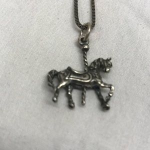 Vintage Carousel Horse Pendant Sterling 925 Silver Necklace